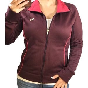 Puma track jacket size large maroon/pink